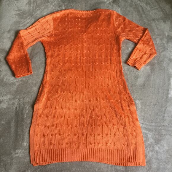 Ralph Lauren Black Label Orange Silk V-Neck Cable Knit Long Sleeve Dress, Size M - Picture 9 of 9